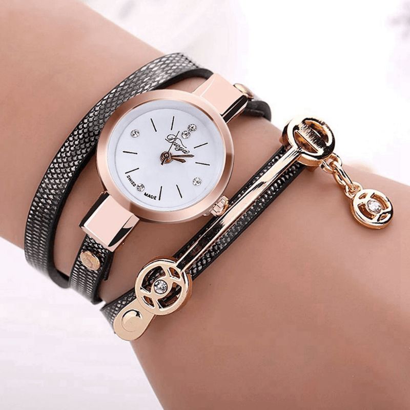 Mode Casual Dames Diamant Pu Bracelet En Cuir Femmes Bracelet Montre À Quartz Montre