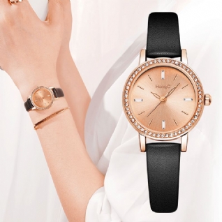 Mode Casual Élégant Strass Décoration 3atm Étanche Femme Pu Cuir Montre À Quartz