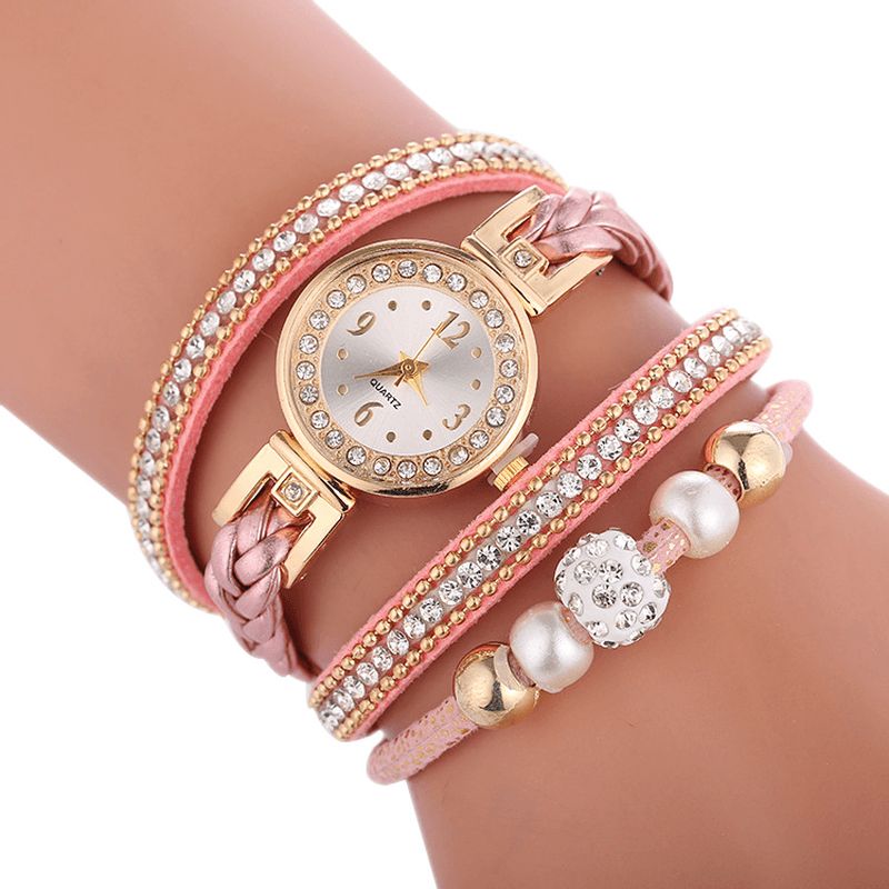 Mode Cercle Bracelet Diamant Simple Cadran Dames Robe Femmes Montre À Quartz