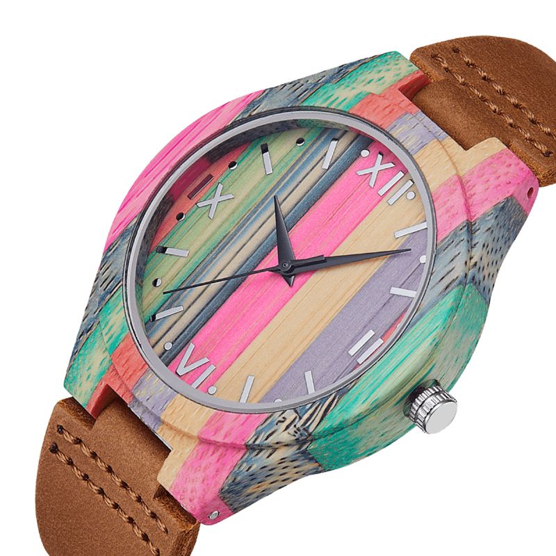 Mode Colorful Case Dial Bracelet En Cuir Creative Style Casual Montre Homme Montre À Quartz