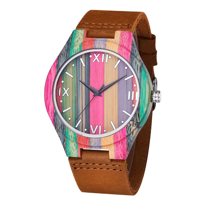 Mode Colorful Case Dial Bracelet En Cuir Creative Style Casual Montre Homme Montre À Quartz