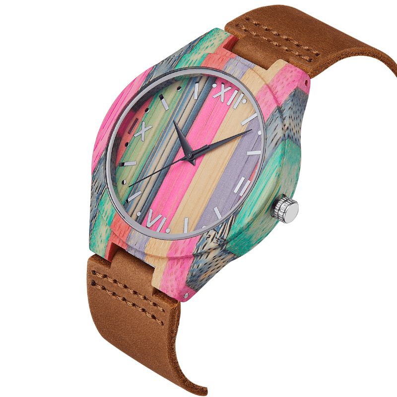 Mode Colorful Case Dial Bracelet En Cuir Creative Style Casual Montre Homme Montre À Quartz