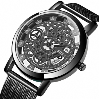 Mode Creative Cadran Creux Bracelet En Acier Inoxydable Hommes Montre À Quartz