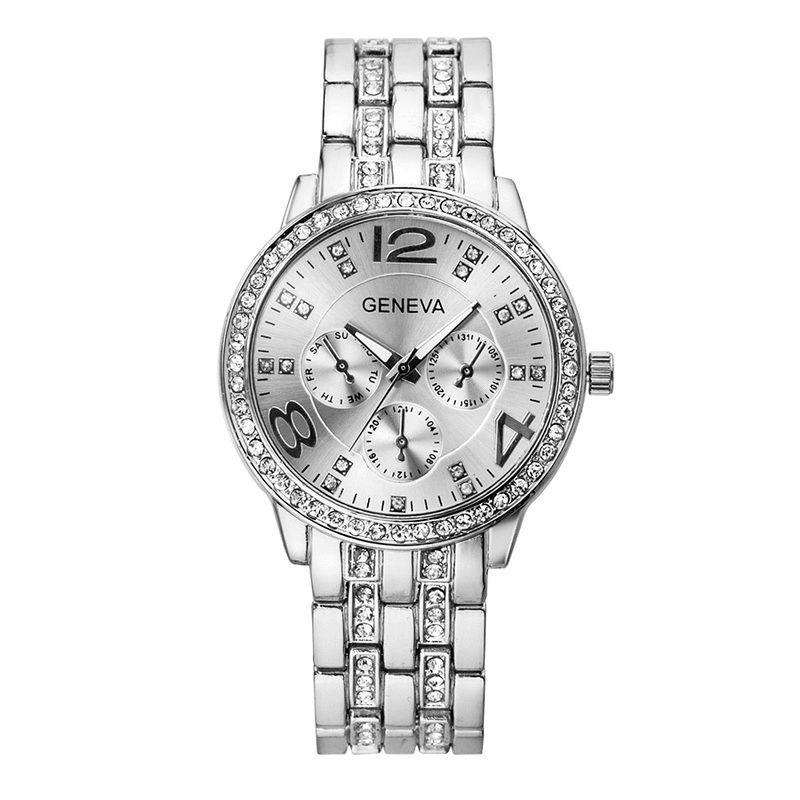 Mode Cristal Luxe Grand Nombre En Acier Inoxydable Bande Hommes Femmes Montre À Quartz