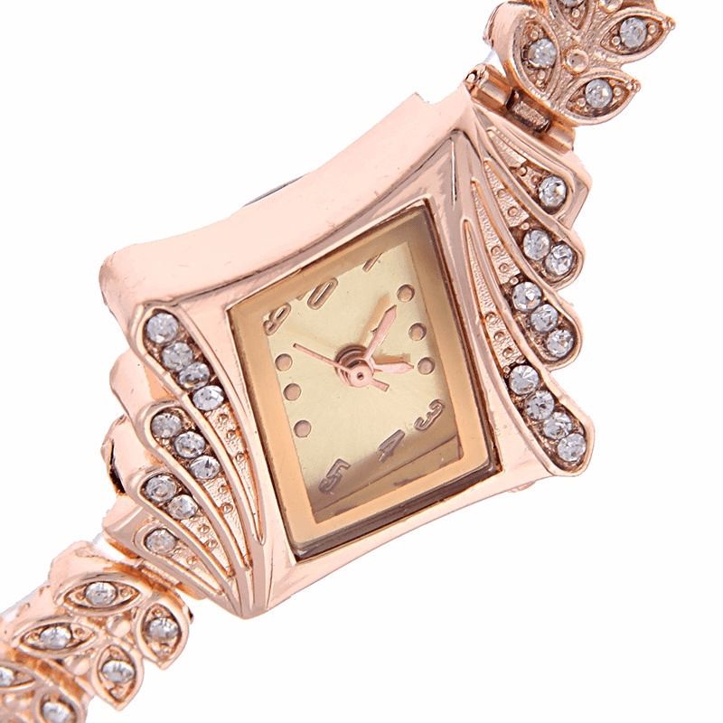 Mode Dames Robe Montre La Forme De Diamant Feuille De Cristal Femmes Bracelet Montre À Quartz