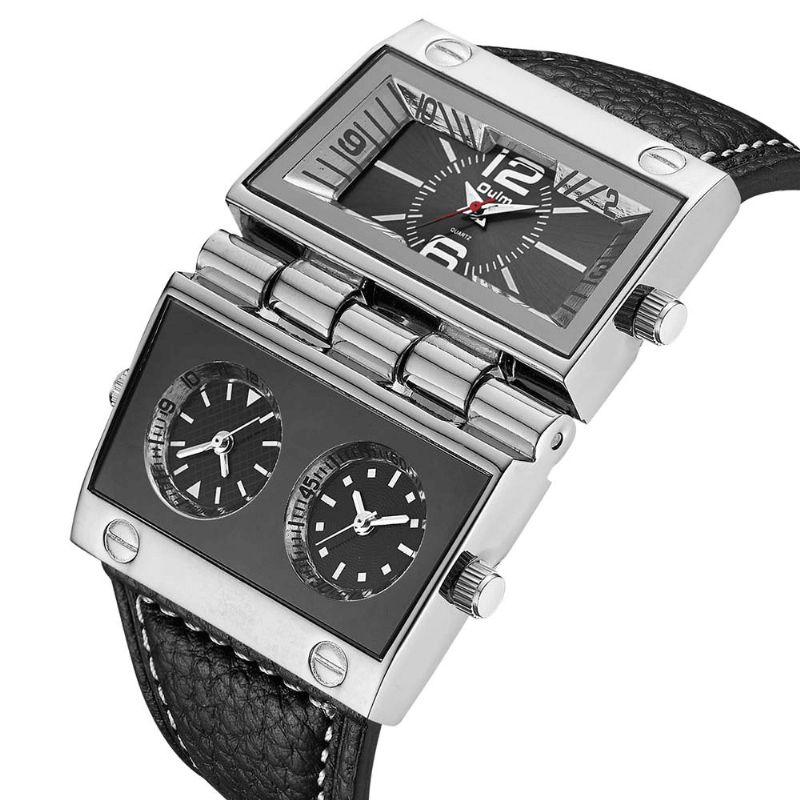 Mode Décontracté Cuir Hommes Montre Vintage Décoré Pointeur Trois Cadran Créatif Montre À Quartz