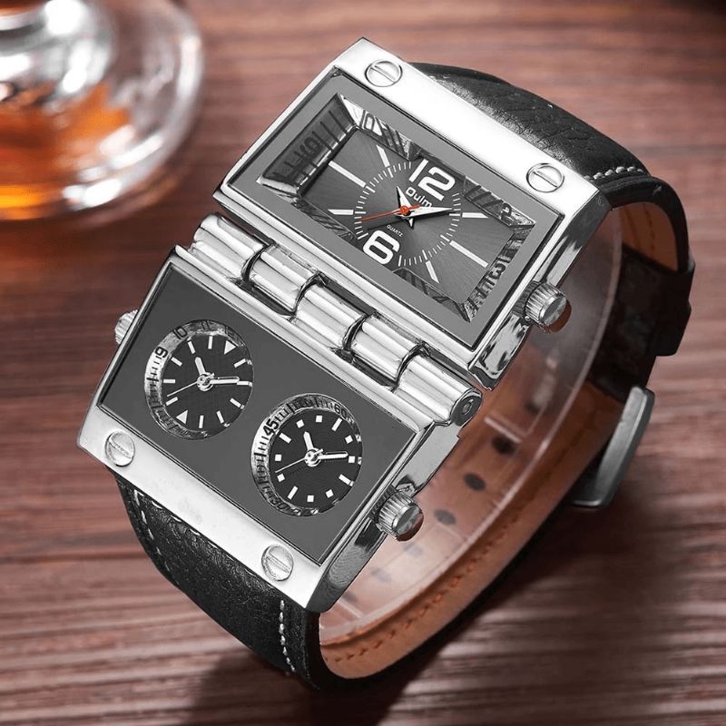 Mode Décontracté Cuir Hommes Montre Vintage Décoré Pointeur Trois Cadran Créatif Montre À Quartz