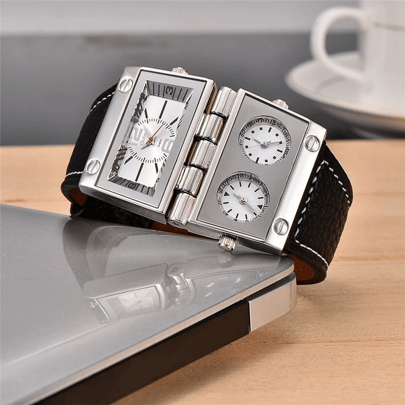 Mode Décontracté Cuir Hommes Montre Vintage Décoré Pointeur Trois Cadran Créatif Montre À Quartz