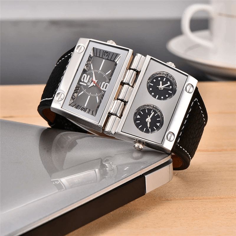 Mode Décontracté Cuir Hommes Montre Vintage Décoré Pointeur Trois Cadran Créatif Montre À Quartz