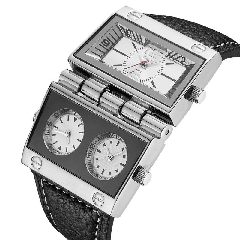 Mode Décontracté Cuir Hommes Montre Vintage Décoré Pointeur Trois Cadran Créatif Montre À Quartz