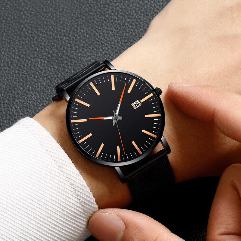 Mode Décontracté Hommes Montre D'affaires Décoré Bracelet En Alliage Pointeur Calendrier Montre À Quartz