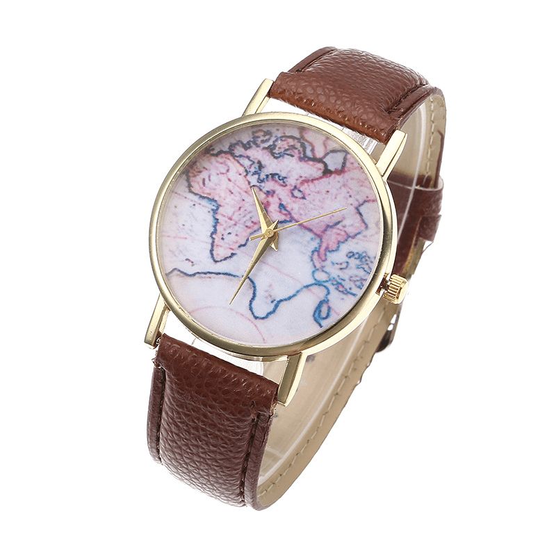 Mode Décontracté Pu Bracelet En Cuir Carte Cadran Femmes Montre-bracelet Montre À Quartz