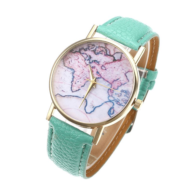 Mode Décontracté Pu Bracelet En Cuir Carte Cadran Femmes Montre-bracelet Montre À Quartz