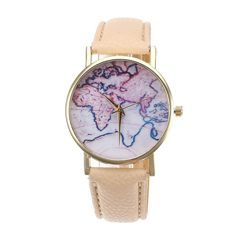 Mode Décontracté Pu Bracelet En Cuir Carte Cadran Femmes Montre-bracelet Montre À Quartz