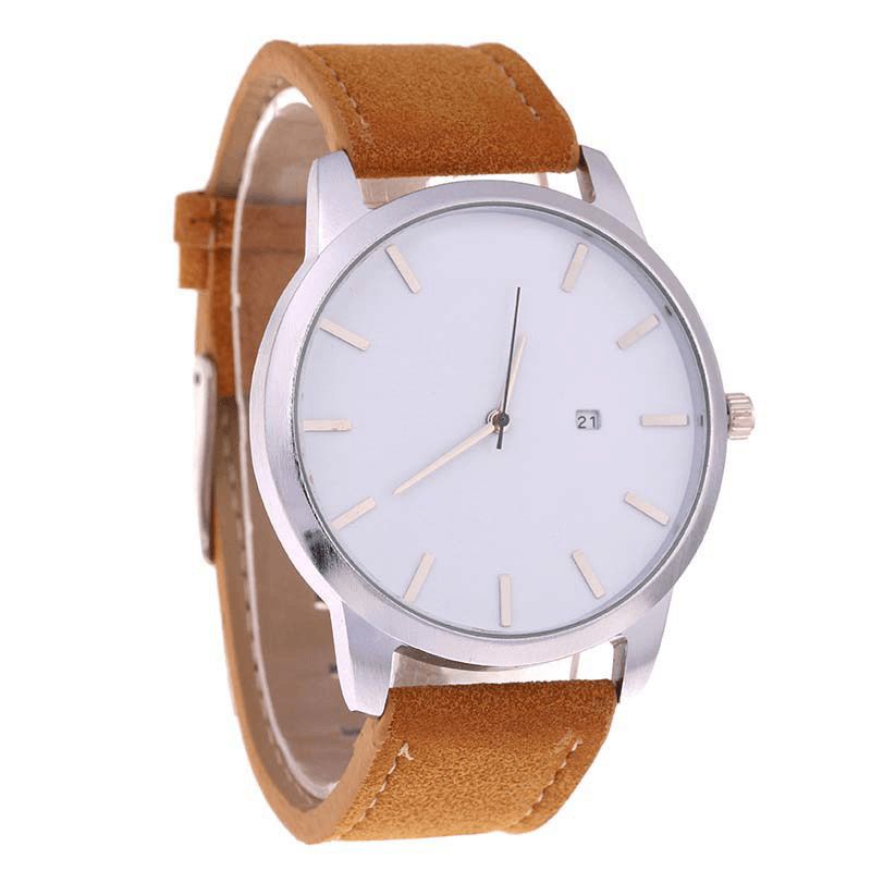 Mode Décontractée Grand Cadran Avec Calendrier Mat Bracelet En Cuir Pu Hommes Montre-bracelet Montre À Quartz