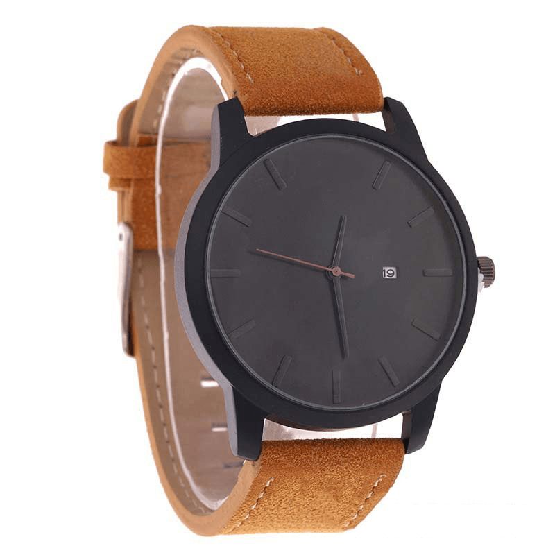 Mode Décontractée Grand Cadran Avec Calendrier Mat Bracelet En Cuir Pu Hommes Montre-bracelet Montre À Quartz