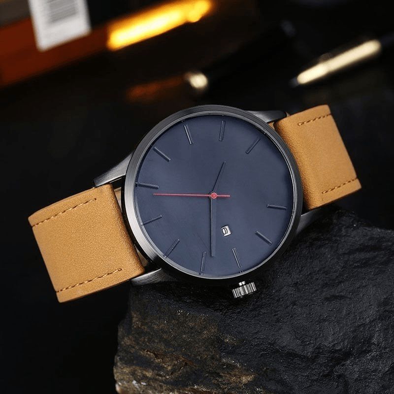 Mode Décontractée Grand Cadran Avec Calendrier Mat Bracelet En Cuir Pu Hommes Montre-bracelet Montre À Quartz