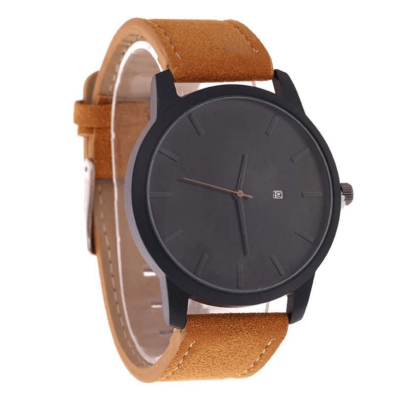 Mode Décontractée Grand Cadran Avec Calendrier Mat Bracelet En Cuir Pu Hommes Montre-bracelet Montre À Quartz