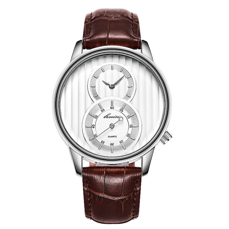 Mode Dial Organ Stripe Two Creative Dial Leather Montre Homme Montre À Quartz Classique