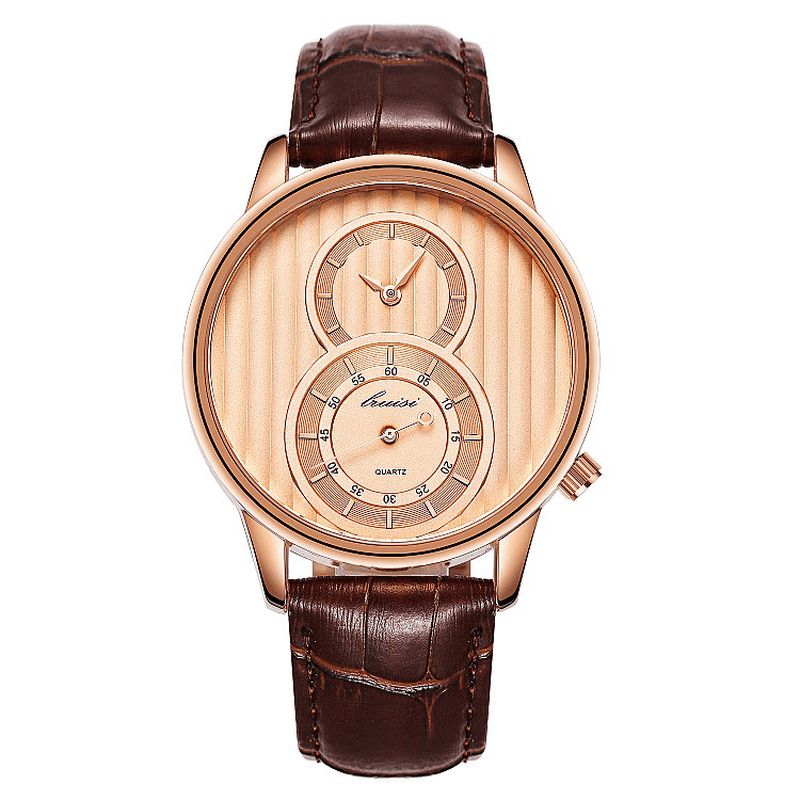 Mode Dial Organ Stripe Two Creative Dial Leather Montre Homme Montre À Quartz Classique