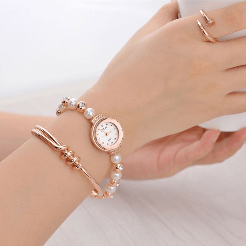 Mode Diamant Élégant Perle Dame Bracelet Montre Femmes Montre À Quartz