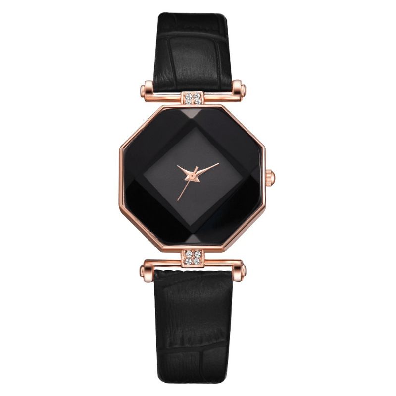 Mode Diamant Miroir Montre Dames Robe Ultra-mince En Cuir Montre À Quartz Pour Femmes