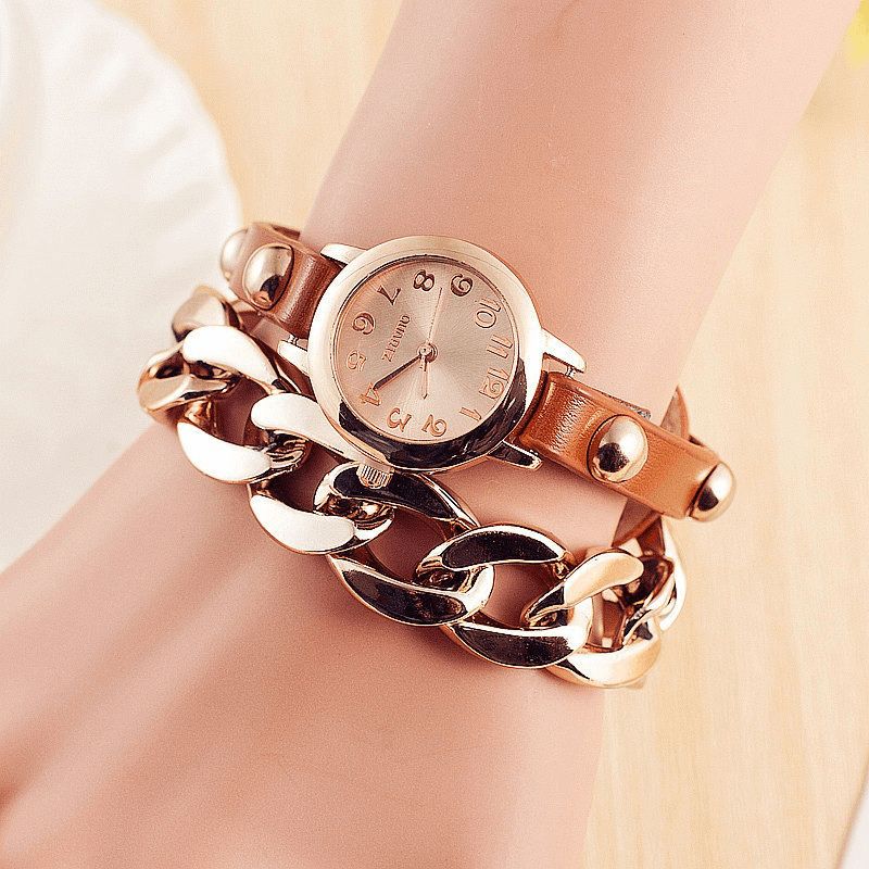 Mode Femmes Enroulement Bracelet Montre Cuir Bande Dames Robe Montre À Quartz