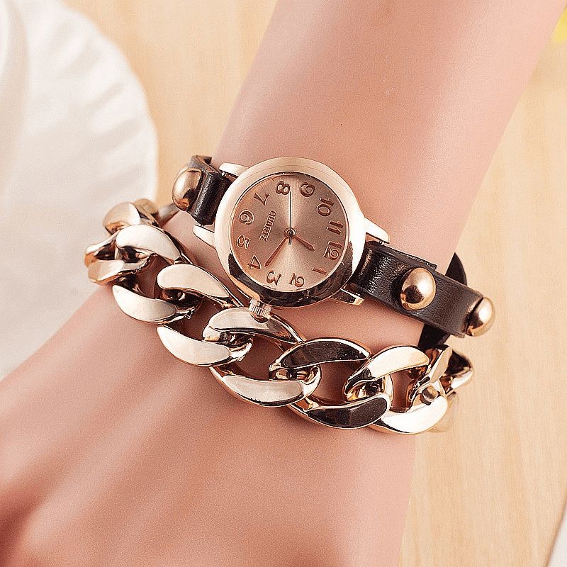 Mode Femmes Enroulement Bracelet Montre Cuir Bande Dames Robe Montre À Quartz