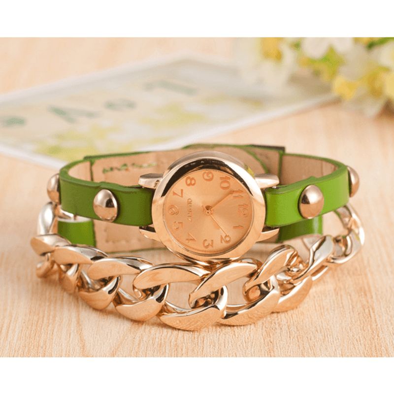 Mode Femmes Enroulement Bracelet Montre Cuir Bande Dames Robe Montre À Quartz