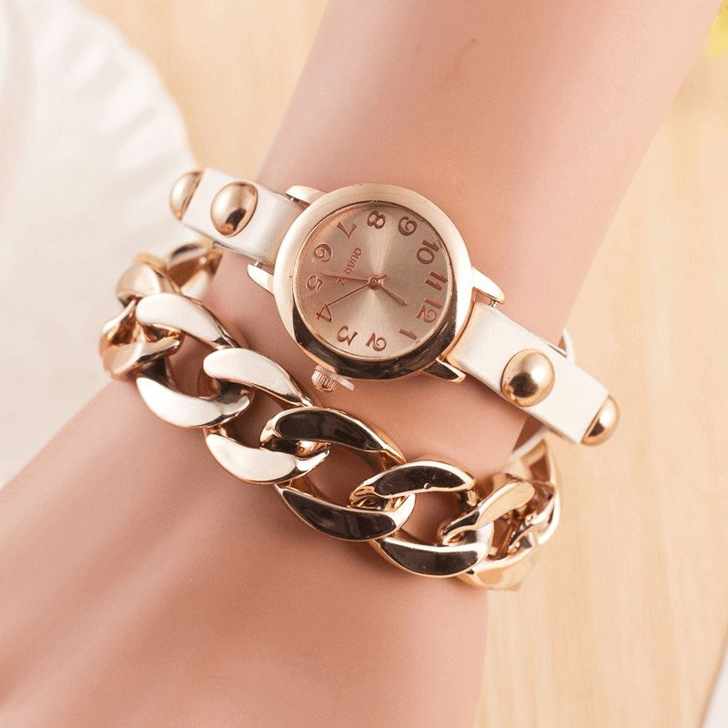 Mode Femmes Enroulement Bracelet Montre Cuir Bande Dames Robe Montre À Quartz