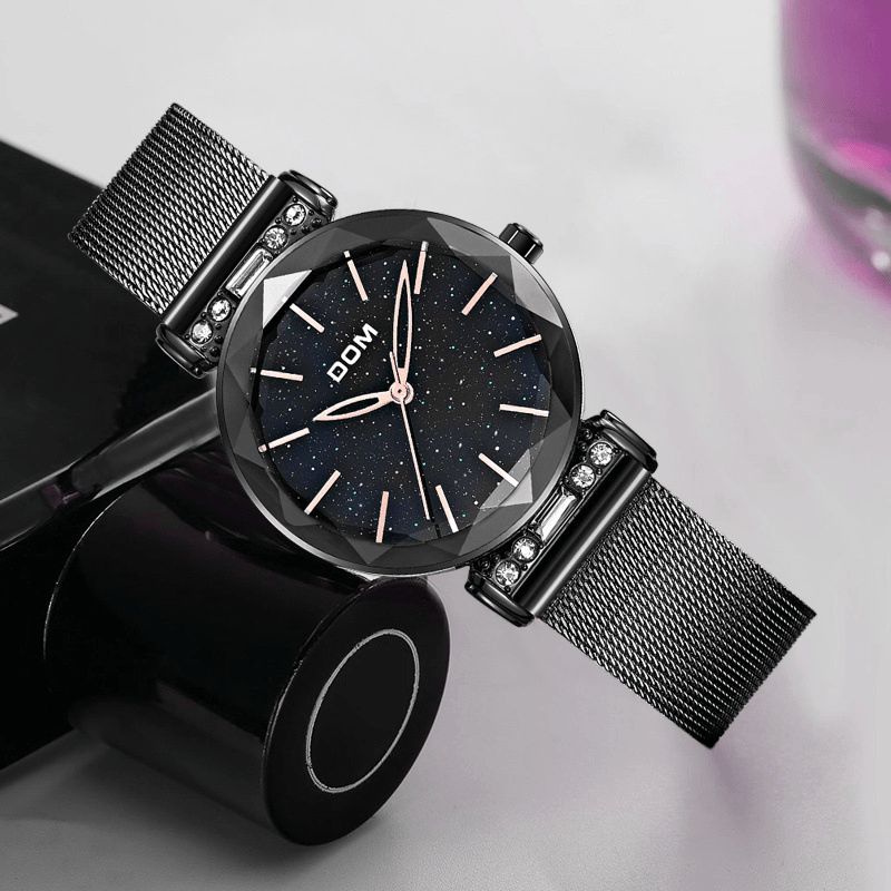 Mode Femmes Montre Ciel Étoilé Cadran Hardlex Verre Bracelets En Acier Inoxydable Montre À Quartz