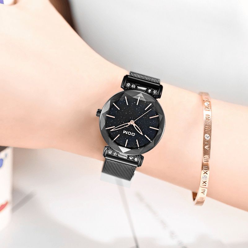 Mode Femmes Montre Ciel Étoilé Cadran Hardlex Verre Bracelets En Acier Inoxydable Montre À Quartz