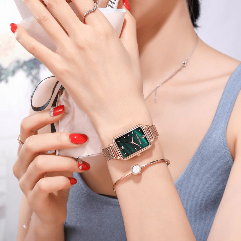 Mode Femmes Montre Élégante Petit Cadran Carré En Cuir/acier Inoxydable Femme Montre À Quartz