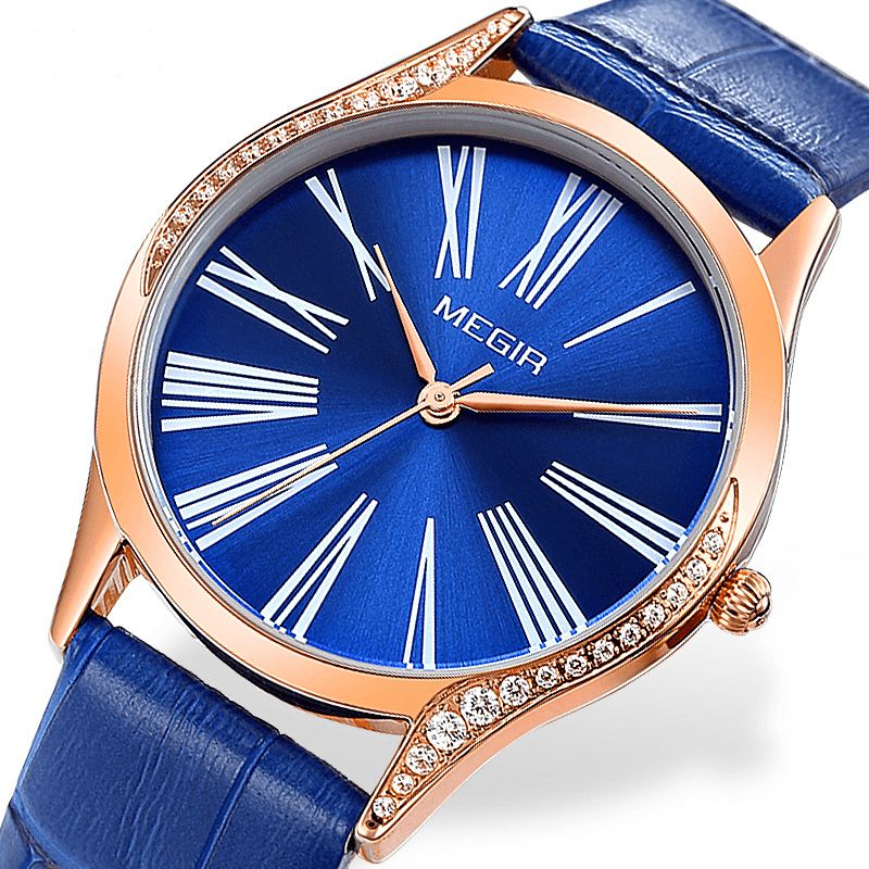 Mode Femmes Montre Légère Luxe Cuir 3atm Étanche Femme Montre À Quartz