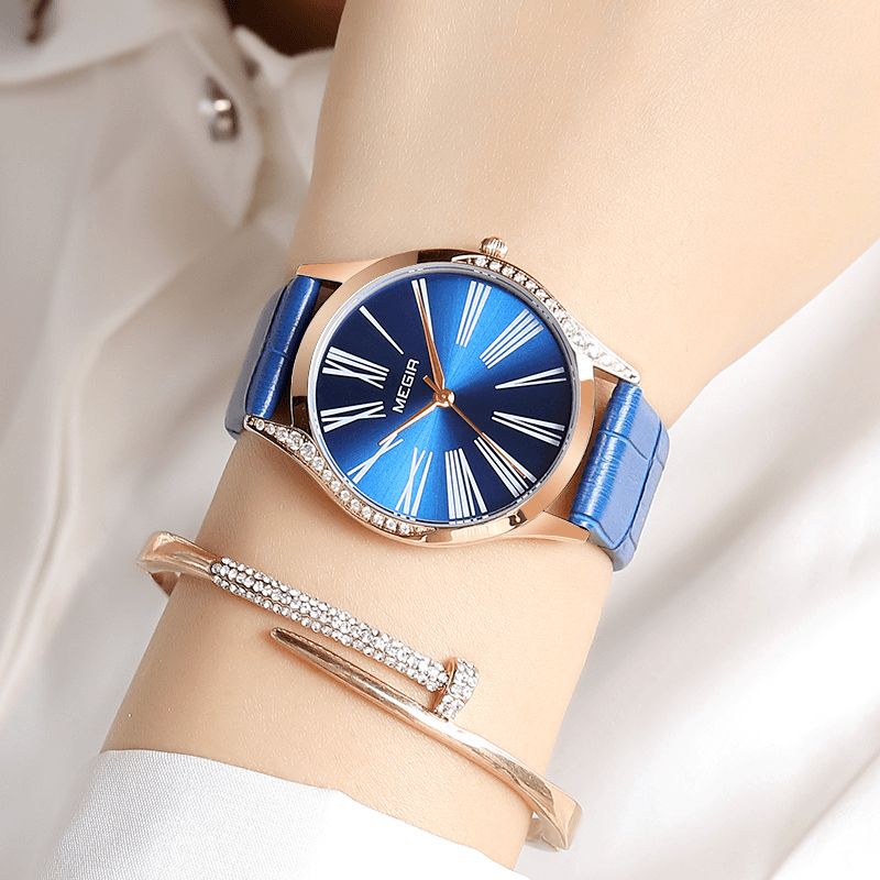 Mode Femmes Montre Légère Luxe Cuir 3atm Étanche Femme Montre À Quartz