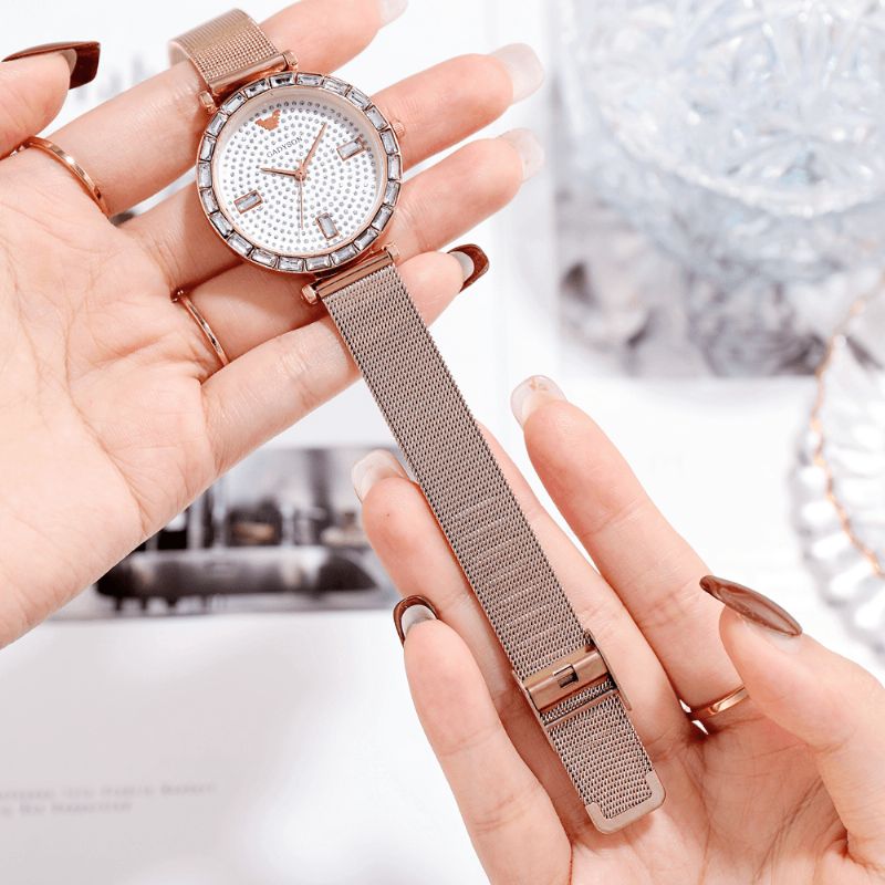 Mode Femmes Montre Lumière Luxe Cristal Diamant Étoilé Dame Montre À Quartz