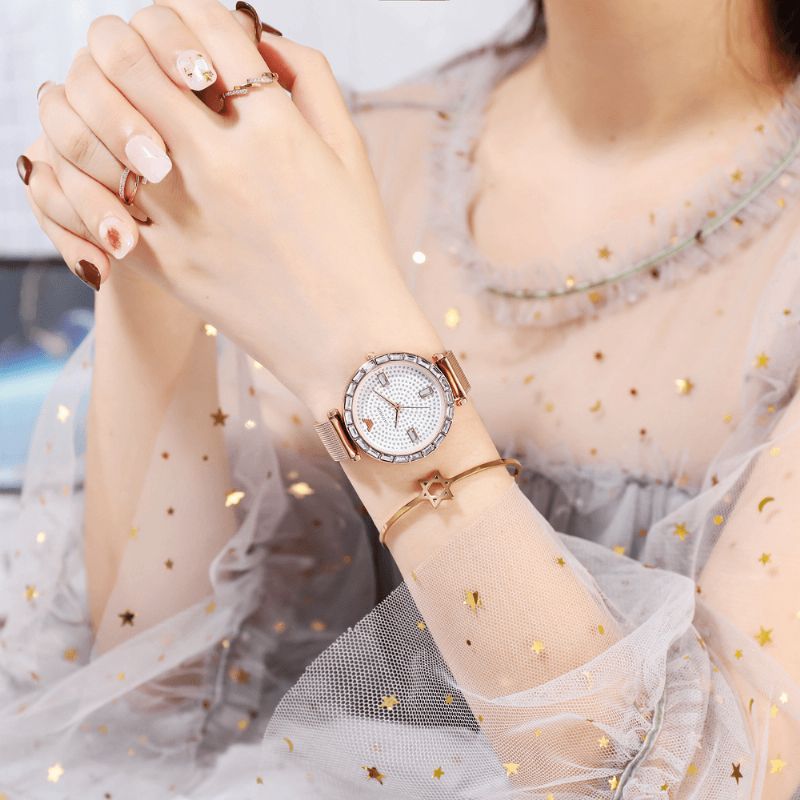 Mode Femmes Montre Lumière Luxe Cristal Diamant Étoilé Dame Montre À Quartz