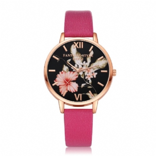 Mode Flower Pattern Bracelet En Cuir Pu Montre-bracelet Pour Femme Montre À Quartz Pour Femme