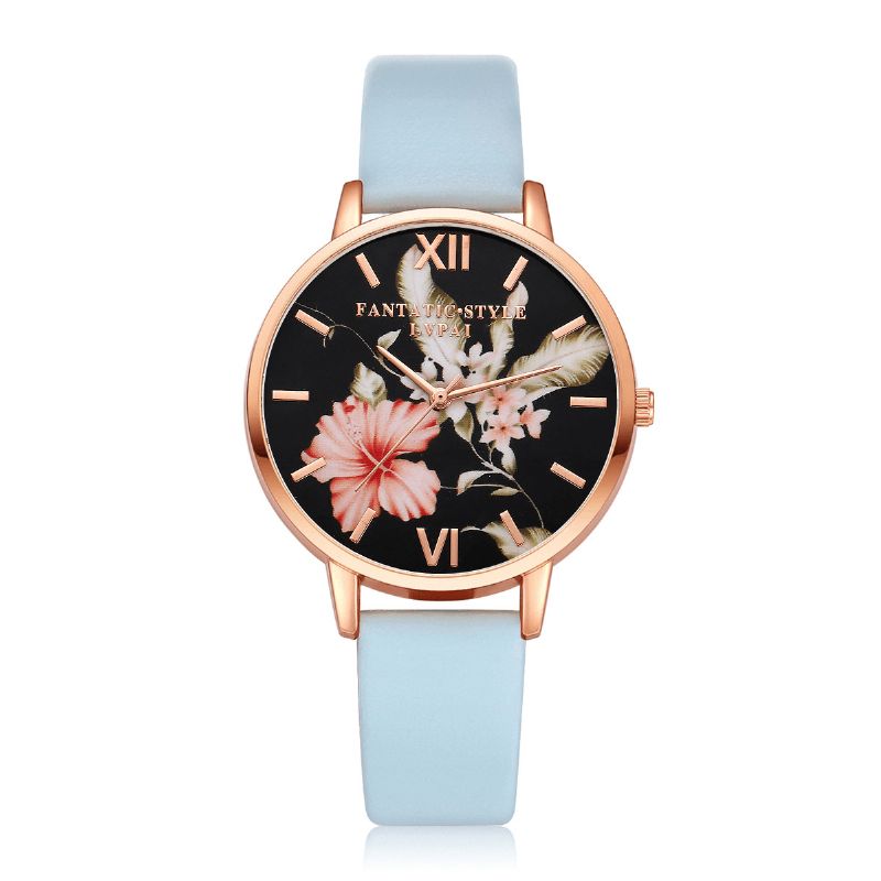 Mode Flower Pattern Bracelet En Cuir Pu Montre-bracelet Pour Femme Montre À Quartz Pour Femme