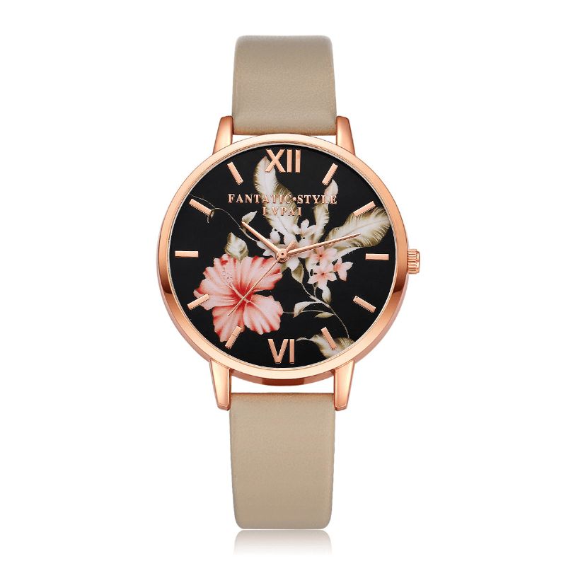 Mode Flower Pattern Bracelet En Cuir Pu Montre-bracelet Pour Femme Montre À Quartz Pour Femme