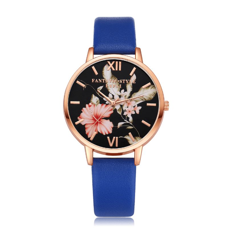 Mode Flower Pattern Bracelet En Cuir Pu Montre-bracelet Pour Femme Montre À Quartz Pour Femme