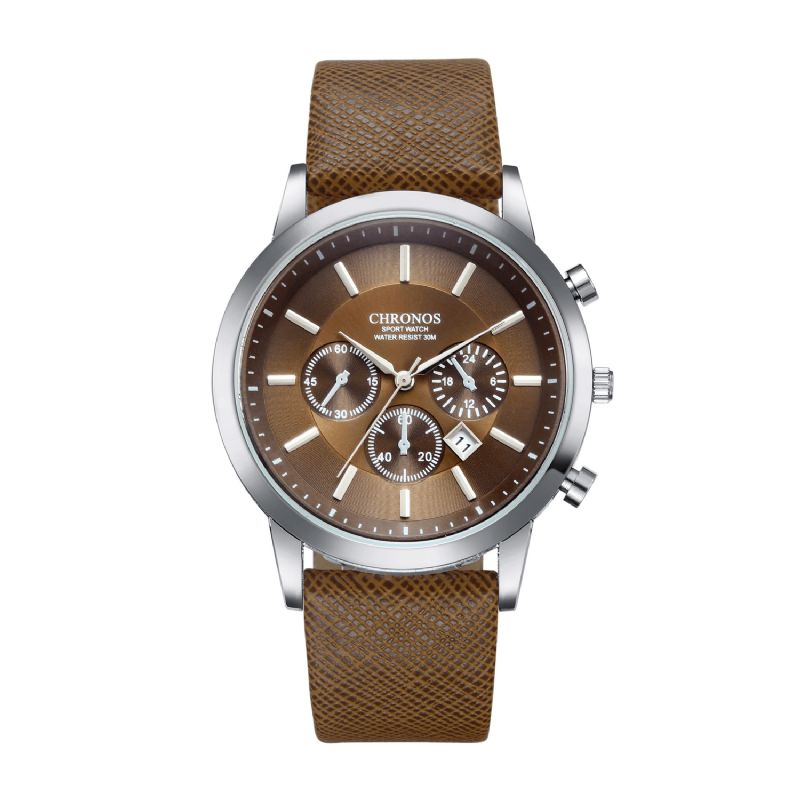 Mode Homme Montre Affichage De La Date Bracelet En Cuir Étanche Montre À Quartz