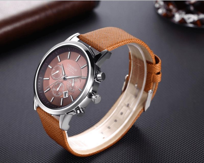 Mode Homme Montre Affichage De La Date Bracelet En Cuir Étanche Montre À Quartz