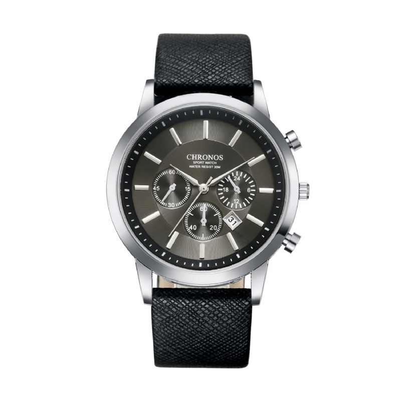 Mode Homme Montre Affichage De La Date Bracelet En Cuir Étanche Montre À Quartz