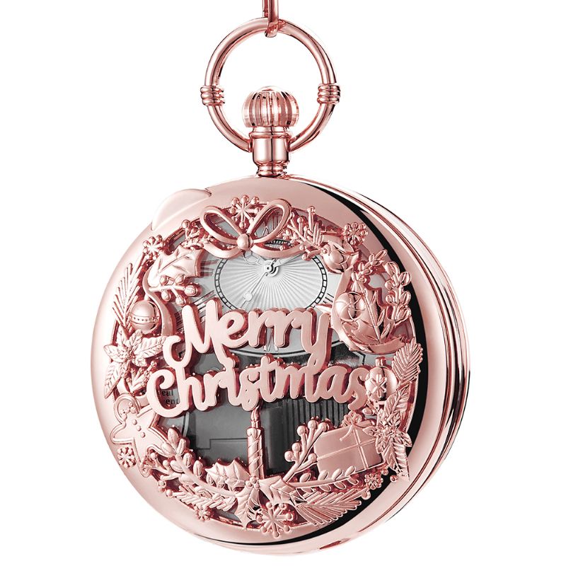 Mode Joyeux Noël Mot Boîte À Musique Lecteur De Musique Montre De Poche Métal Vintage Montre À Quartz