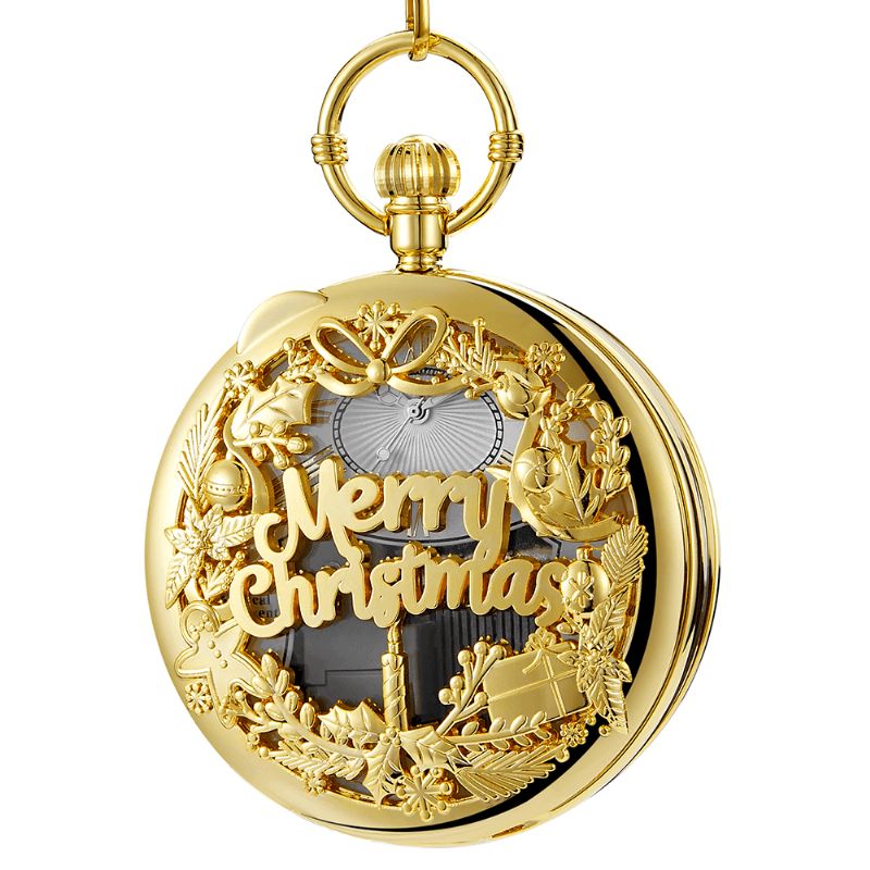 Mode Joyeux Noël Mot Boîte À Musique Lecteur De Musique Montre De Poche Métal Vintage Montre À Quartz