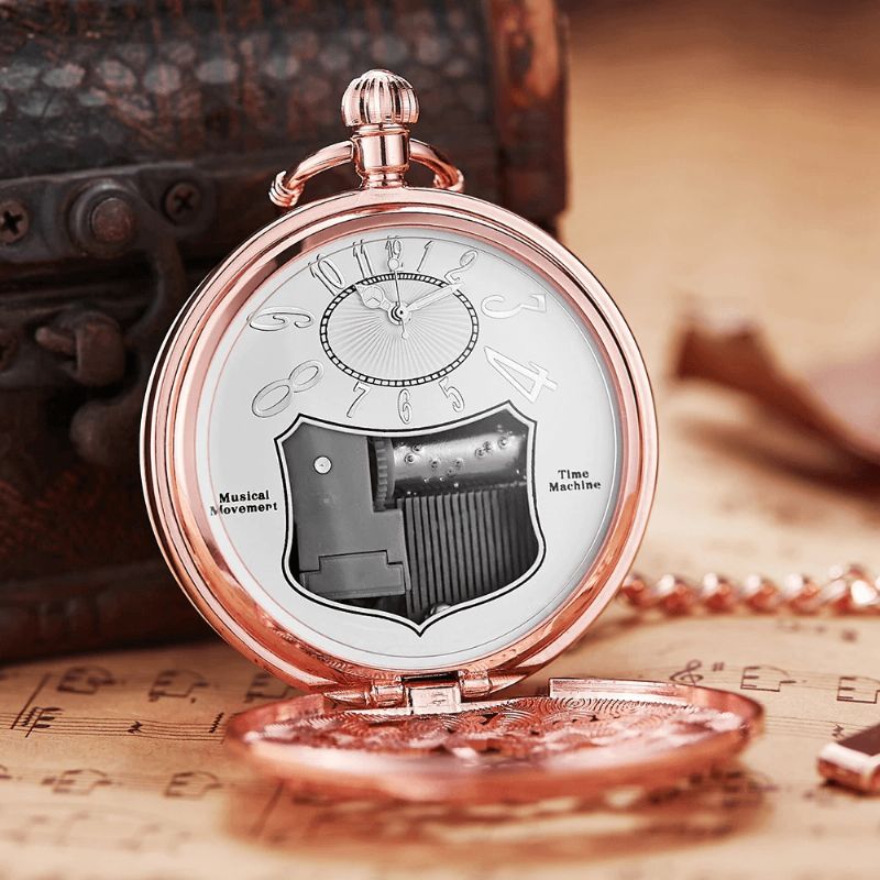 Mode Joyeux Noël Mot Boîte À Musique Lecteur De Musique Montre De Poche Métal Vintage Montre À Quartz