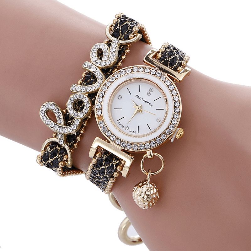 Mode Luxe Femmes Montre Amour Mot Bracelet En Cuir Dames Bracelet Montre À Quartz