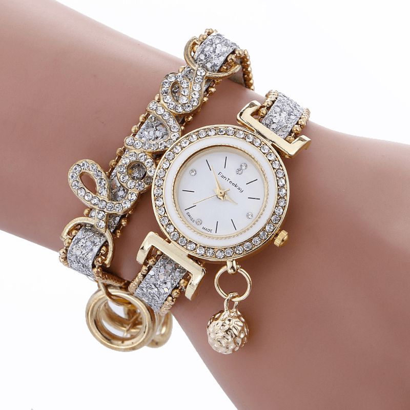 Mode Luxe Femmes Montre Amour Mot Bracelet En Cuir Dames Bracelet Montre À Quartz