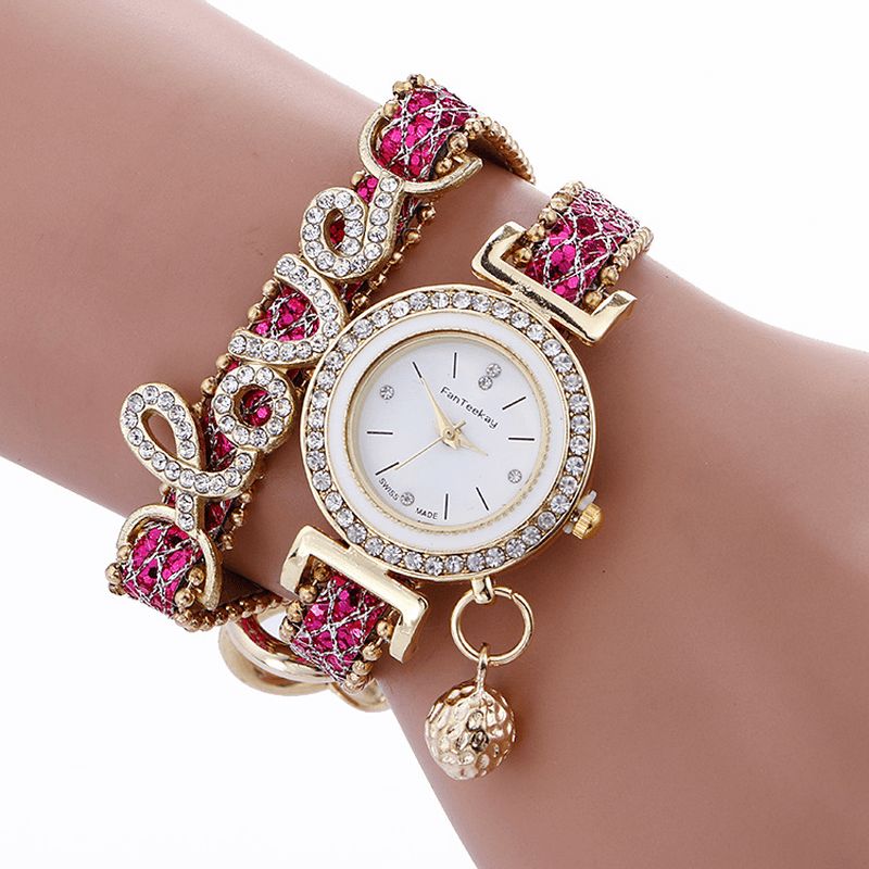 Mode Luxe Femmes Montre Amour Mot Bracelet En Cuir Dames Bracelet Montre À Quartz